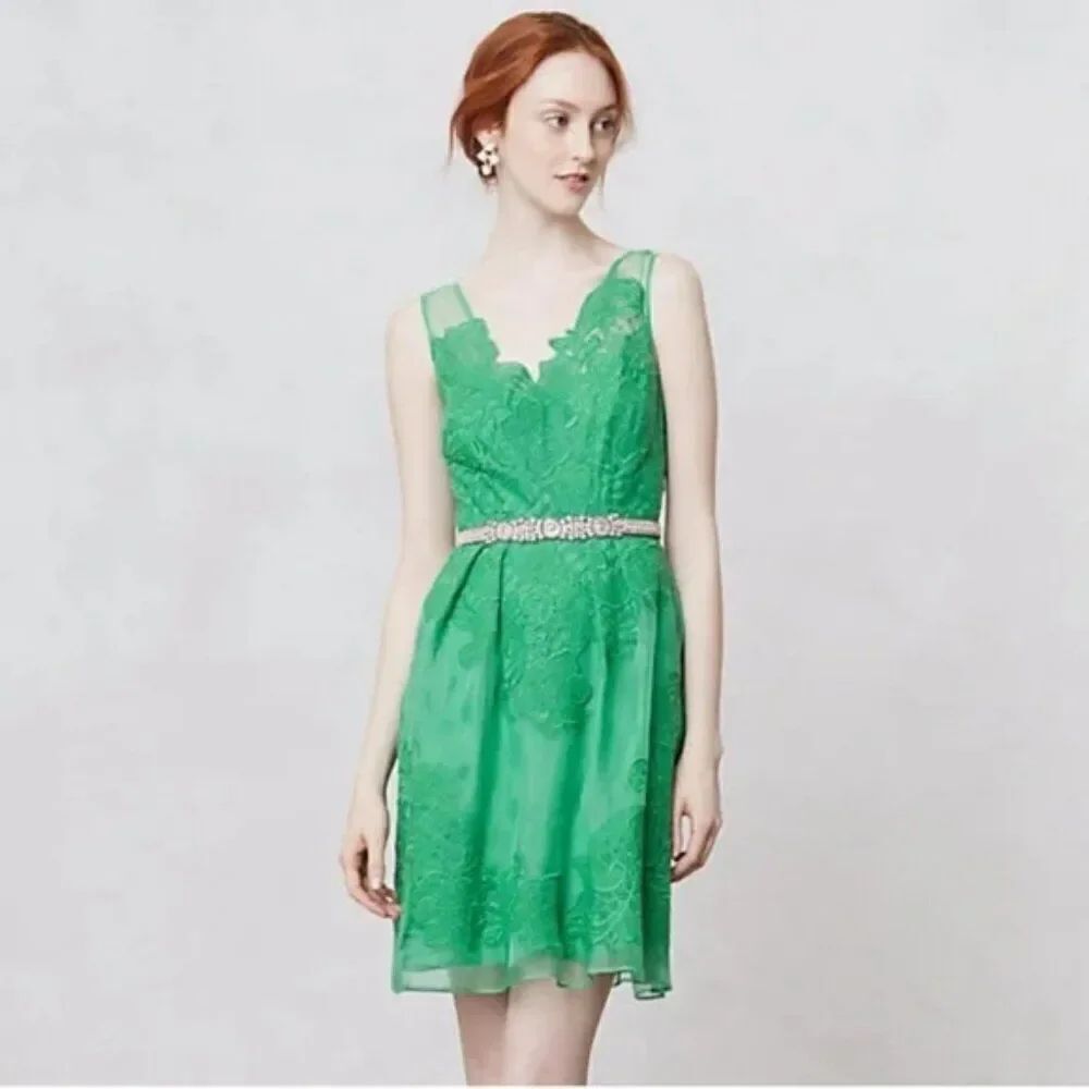 Anthro-Yoanna Baraschi Green Lace Dress Sz 4